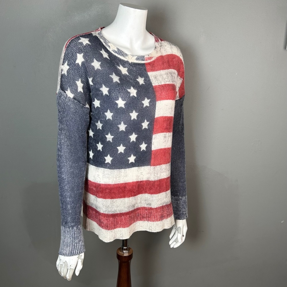 Skull Cashmere Sweater Small American Flag Cashmere Americana Western Coastal - Picture 2 of 12